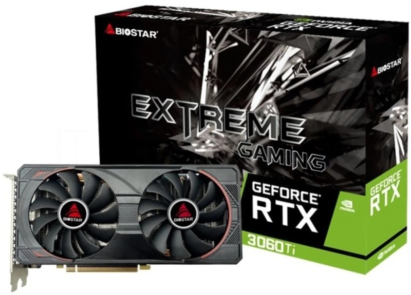 Видеокарта Biostar GeForce RTX 3060 Ti (LHR), 8 GB GDDR6, 256 bit, 3xDisplayPort, HDMI, GPU 1410 MHz