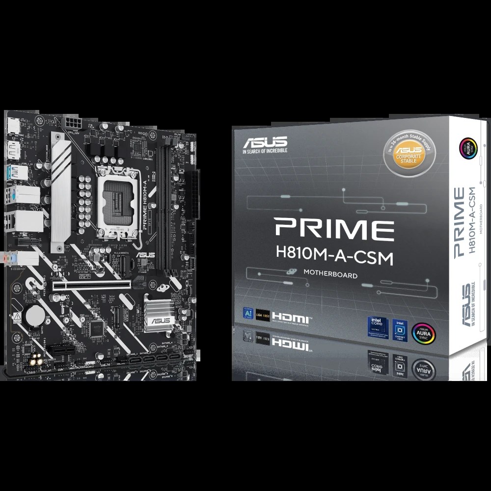 Материнская плата ASUS PRIME H810M-A-CSM, LGA1851, Intel H810, 2xDDR5, 4xSATA, 2xM.2, 1xPCIe 4.0 x16, DisplayPort, HDMI, 1x1Gb LAN, 3x3.5 мм, 7.1, microATX