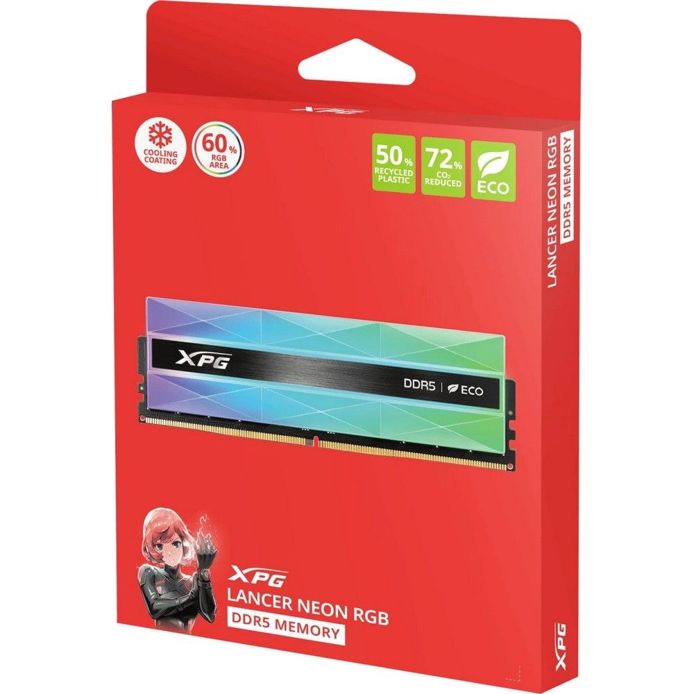 Оперативная память XPG Lancer Neon RGB, DDR5, 32GB (2x16GB), 6400MHz, CL32, DIMM, с радиаторами, RGB, серебристая