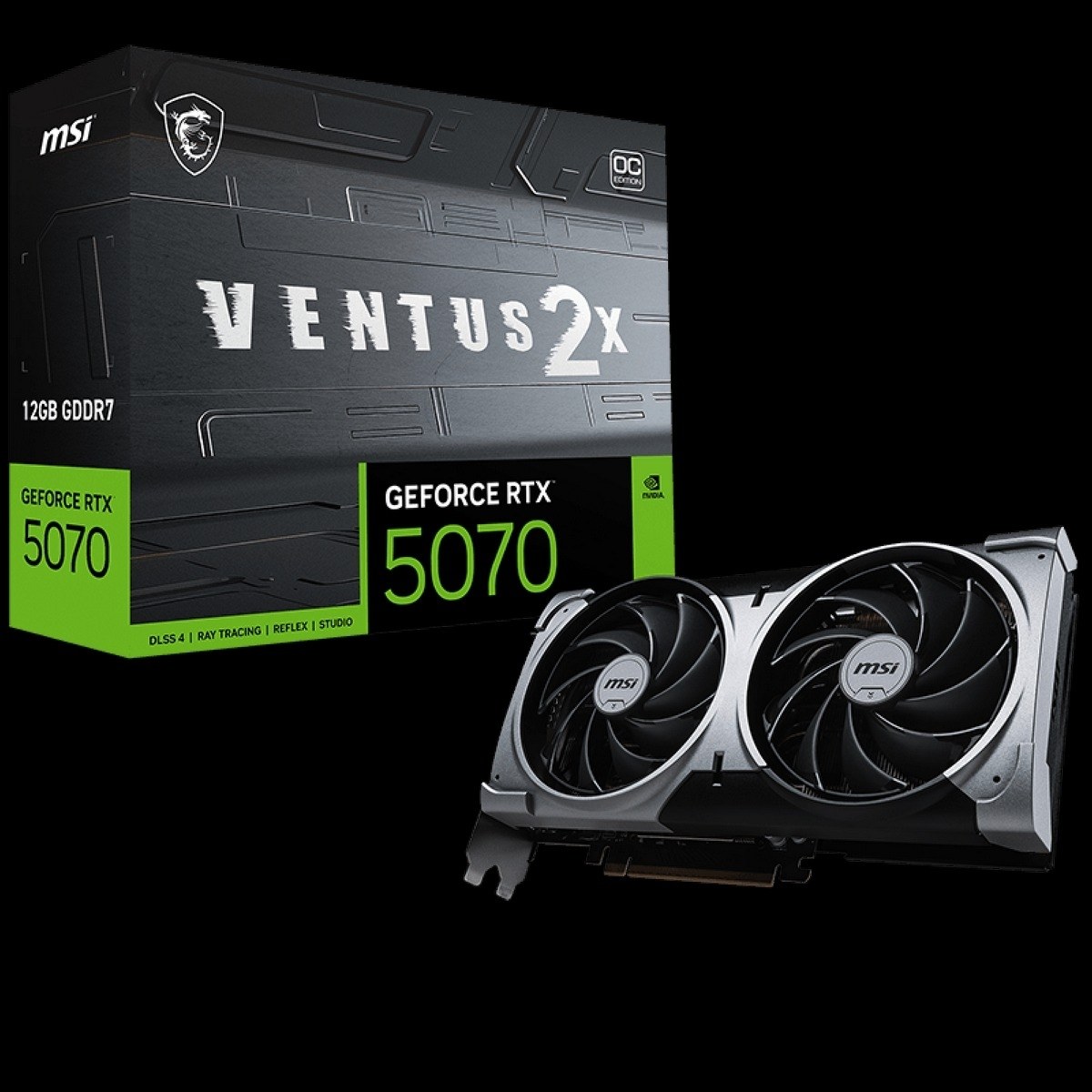 Видеокарта MSI GeForce RTX 5070 VENTUS 2X OC, 12 GB GDDR7, 192 bit, 3xDisplayPort, HDMI, GPU 2542 MHz