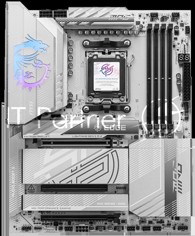 Материнская плата MSI MPG X870E EDGE TI WIFI, AM5, AMD X870E, 4xDDR5, 4xSATA, 4xM.2, 1xPCIe 5.0 x16, HDMI, USB Type-C, 1x5Gb LAN, 2x3.5 мм, 7.1, ATX