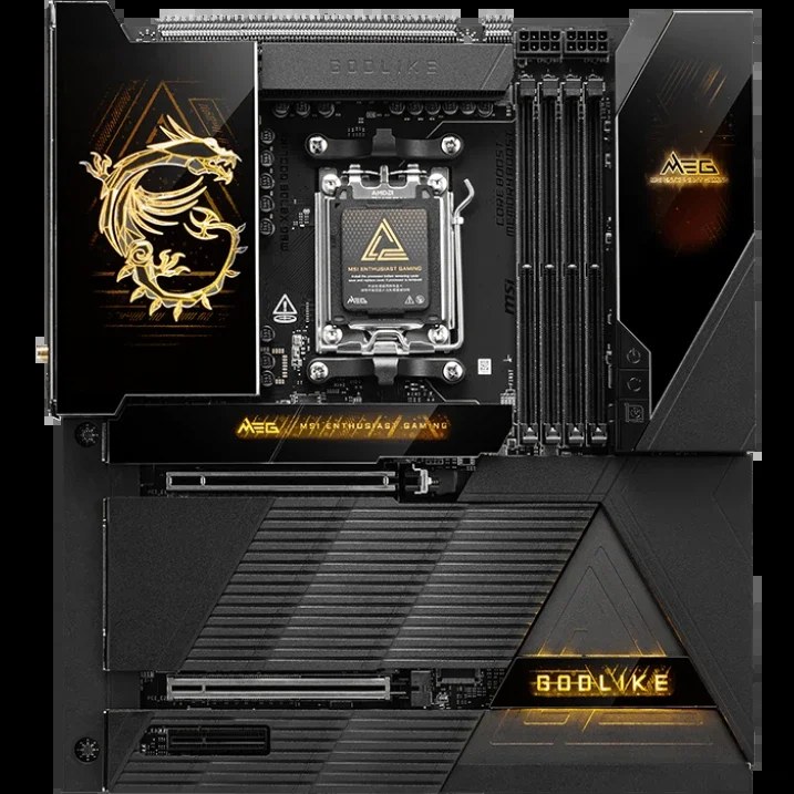 Материнская плата MSI MEG X870E GODLIKE, AM5, AMD X870E, 4xDDR5, 4xSATA, 5xM.2, 1xPCIe 5.0 x16, USB Type-C, 1x10Gb LAN, 1x5Gb LAN, 2x3.5 мм, 7.1, E-ATX
