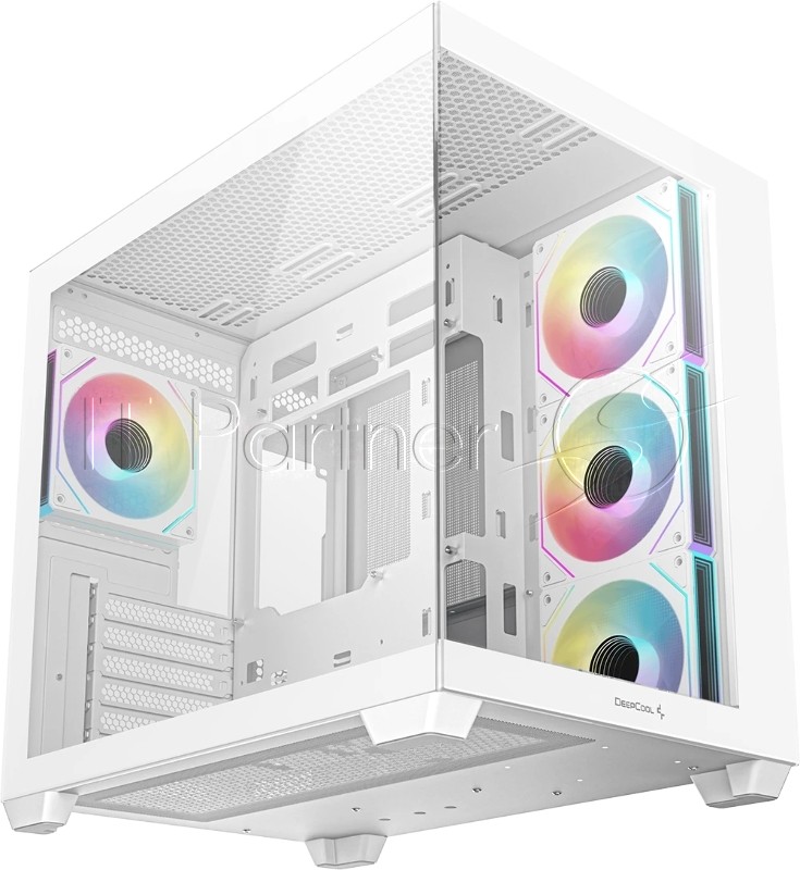 Компьютерный корпус Deepcool CG530 4F WH без БП, боковое окно (панорама), 3x120мм ARGB Reverce вентилятора на боковой стенке, 1x120мм ARGB вентилятор сзади, белый, ATX