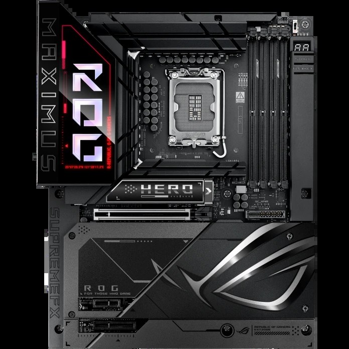 Материнская плата ASUS ROG MAXIMUS Z890 HERO BTF, LGA1851, Intel Z890, 4xDDR5, 4xSATA, 6xM.2, 1xPCIe 5.0 x16, 1xPCIe 4.0 x4, 1xPCIe x1, 1xHDMI, 2xUSB-C (Thunderbolt 4), 1xUSB-C 3.2 Gen 2, 4xUSB-A 3.2 Gen 2, 4xUSB-A 3.2 Gen 1, 2x2.5Gb LAN, Wi-Fi 7, Bluetooth 5.4, 2x3.5 мм, S/PDIF, 7.1, ATX