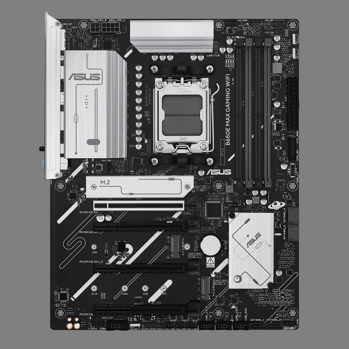 Материнская плата ASUS B650E MAX GAMING WIFI, AM5, AMD B650, 4xDDR5, 4xSATA, 3xM.2, 1xPCIe 5.0 x16, DisplayPort, HDMI, 1x2.5Gb LAN, USB Type-C, Wi-Fi 6E, Bluetooth, 3x3.5 мм, 7.1, ATX