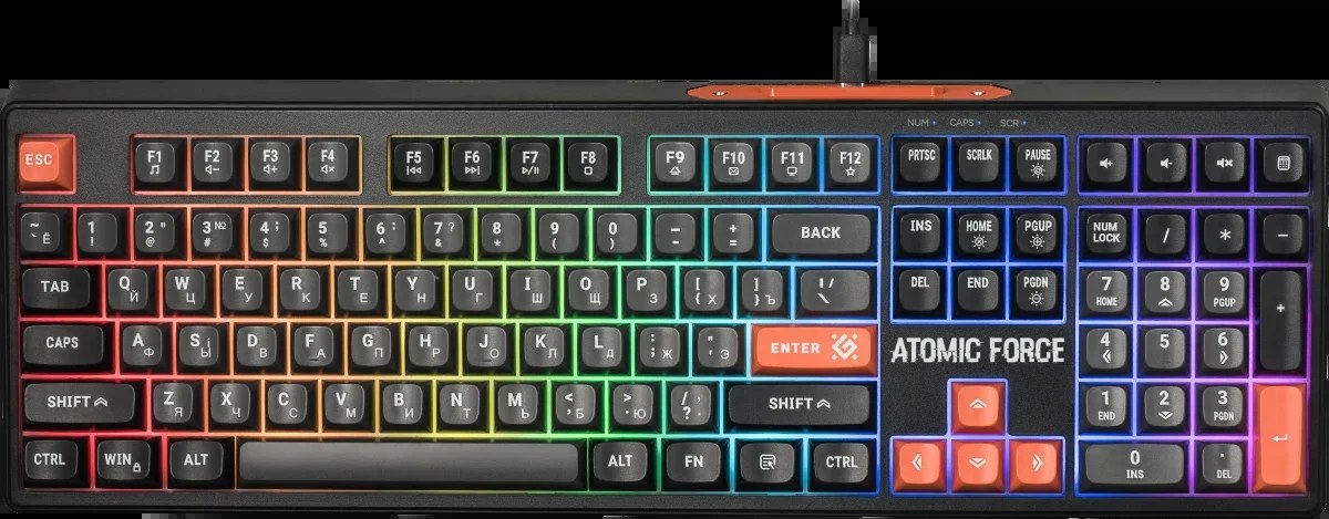Клавиатура проводная игровая Defender Atomic Force GK-005 RU,чер/сер,108кн+FN,радуж,1.5м