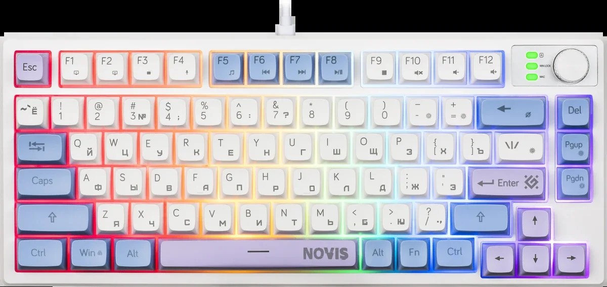 Клавиатура проводная игровая Defender Novis GK-318 RU,бел/гол,80кн+FN,радуж,1.5м