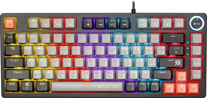 Клавиатура проводная механическая Defender Wildfire GK-213 RU,сер/чер,82кн,TNT розов,1.5м 1