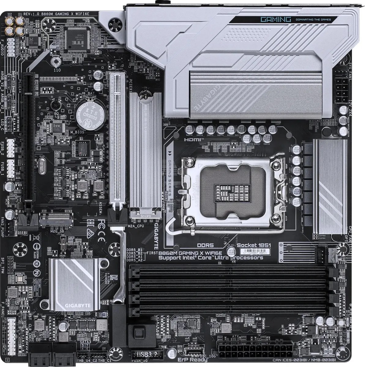 Материнская плата GIGABYTE B860M DS3H, LGA1851, Intel B860, 4xDDR5, 4xSATA, 2xM.2, 1xPCIe 5.0 x16, DisplayPort, HDMI, 1x2.5Gb LAN, 3x3.5 мм, 7.1, microATX
