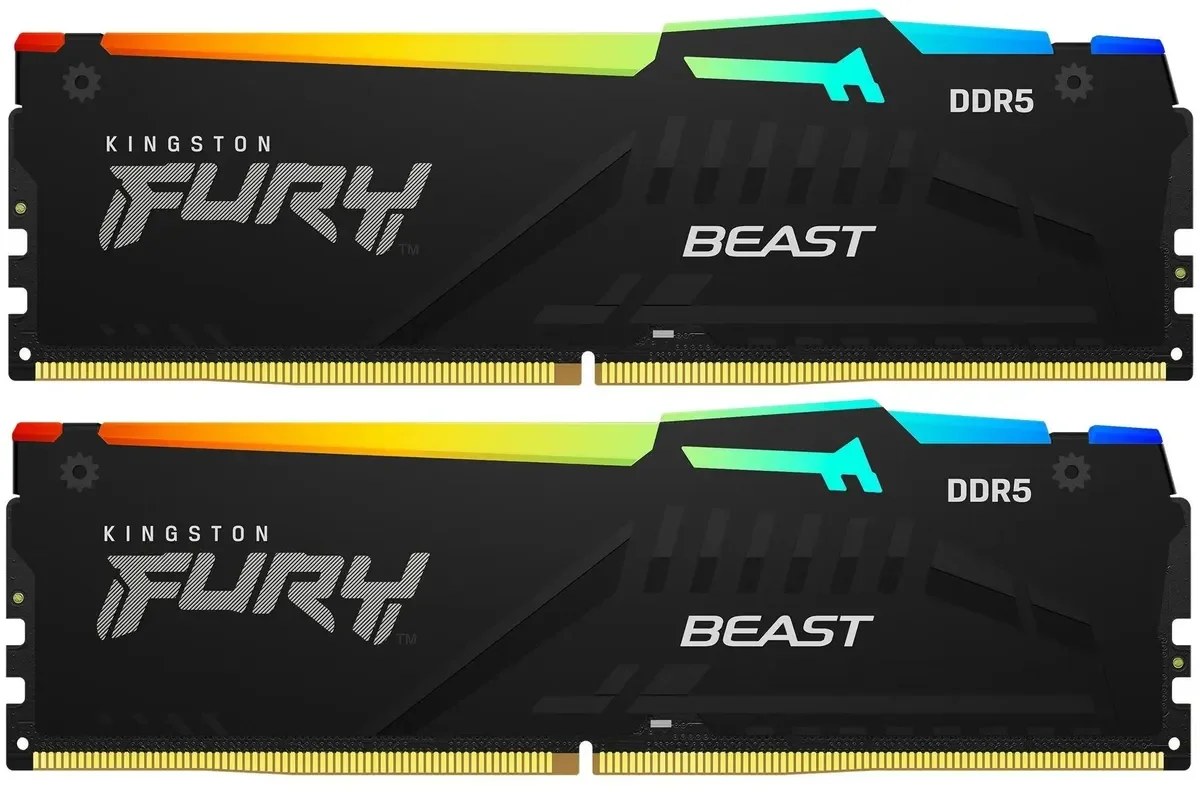 Оперативная память Kingston Fury Beast, DDR5, 16Gb (1x16Gb), 6000MHz, CL30, DIMM, с радиатором, RGB, черный