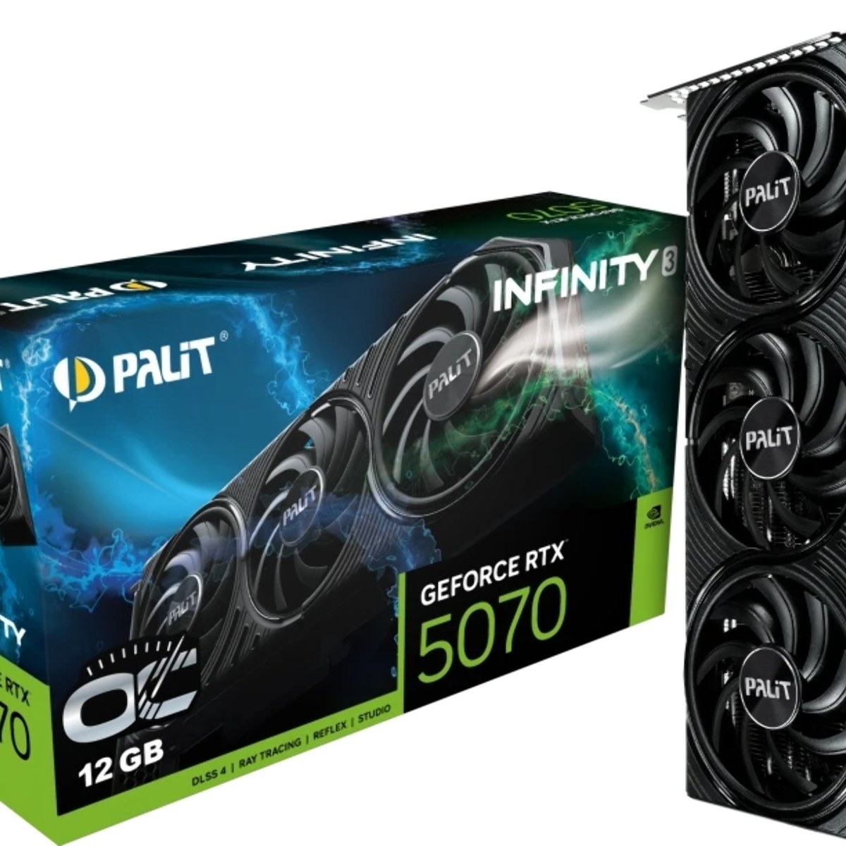 Видеокарта Palit GeForce RTX 5070 INFINITY 3 OC, 12 GB GDDR7, 192 bit, 3xDisplayPort, HDMI, GPU 2325 MHz