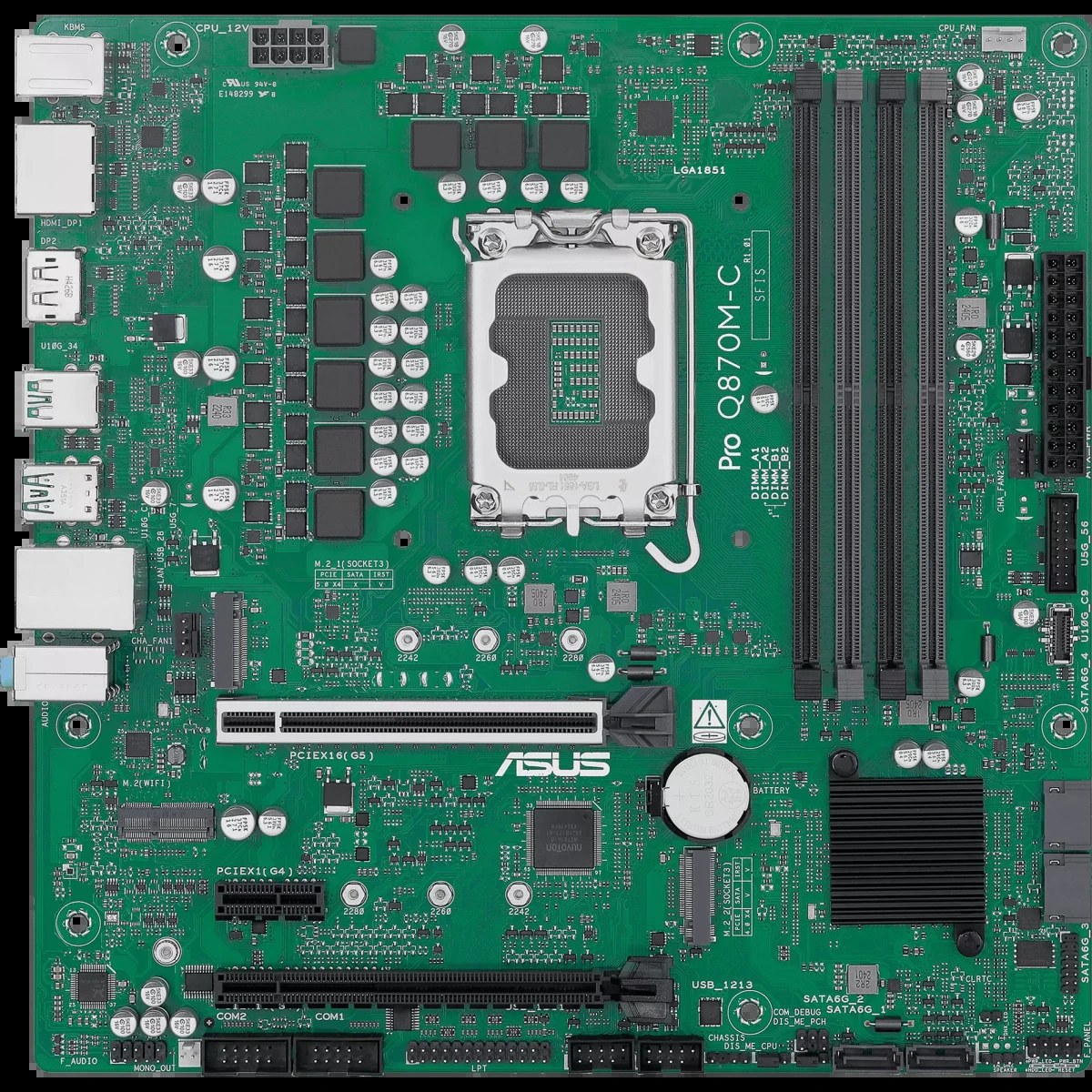 Материнская плата ASUS Pro Q870M-C-CSM, LGA1851, Intel Q870, 4xDDR5, 4xSATA, 2xM.2, 1xPCIe 5.0 x16, 1xPCIe 4.0 x4, 1xPCIe 4.0 x1, 2xDP, 1xHDMI, 1xPS/2, 1x1Gb LAN, 3xUSB-A 10Gbps, 1xUSB-A 5Gbps, 2xUSB-A 2.0, 3x3.5 мм, 7.1, mATX