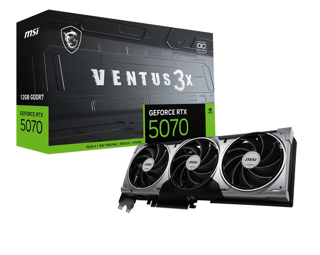 Видеокарта MSI GeForce RTX 5070 VENTUS 3X OC, 12 GB GDDR7, 192 bit, 3xDisplayPort, HDMI, GPU 2295 MHz