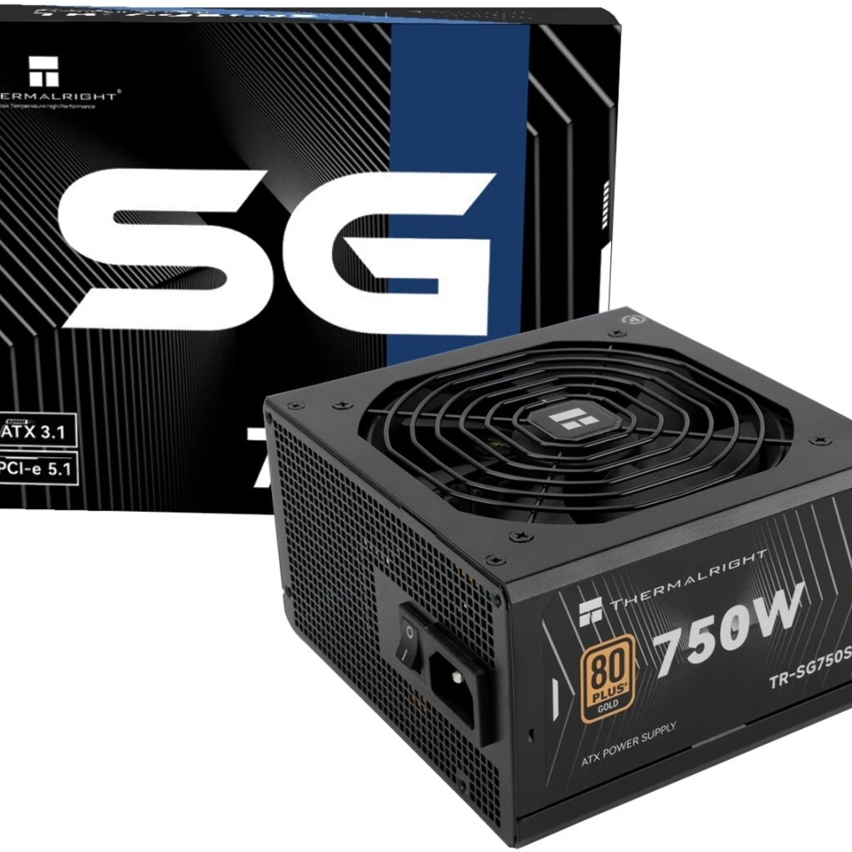 Блок питания Thermalright, 750W 80+ Gold (ATX, 3.1, PCIe 5.1, Non-modular, 1x24(20+4)pin, 1xCPU 8(4+4)pin, 2xPCIe*2 8(6+2)pin, 5xSATA3, 1x12+4pin (12VHPWR PCIe 5.1 12+4pin 600mm), 3xMOLEX4pin, Active, 120x120мм, 150x140x86mm, APFC, black)