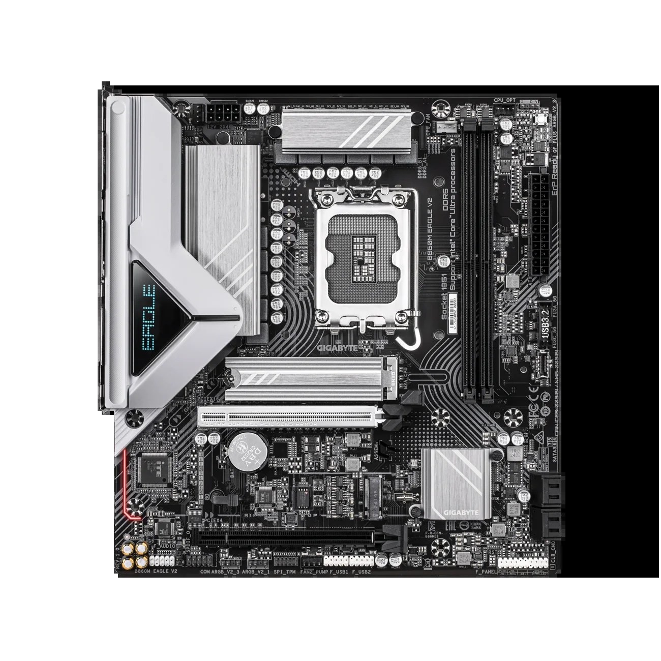 Материнская плата GIGABYTE B860M EAGLE V2, LGA1851, Intel B860, 2xDDR5, 4xSATA, 2xM.2, 2xPCIe x16, DisplayPort, HDMI, 1x2.5Gb LAN, 3x3.5 мм, 7.1, microATX