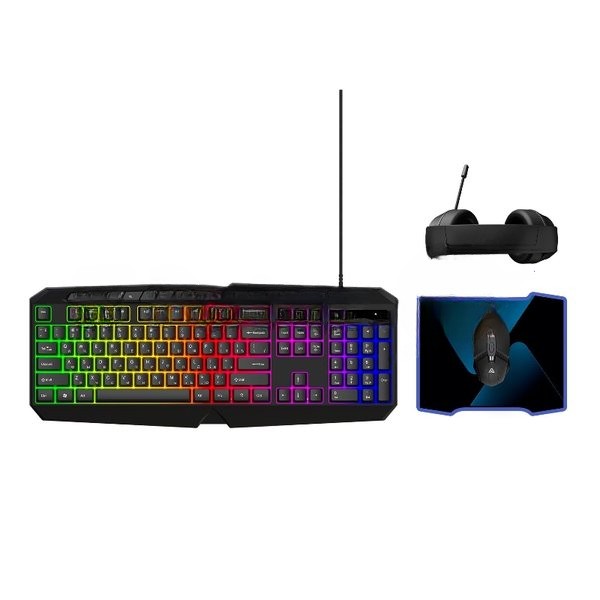 Игровой комплект из проводной клавиатуры, мыши, коврика для мыши и наушников ABR KM707+M01D10