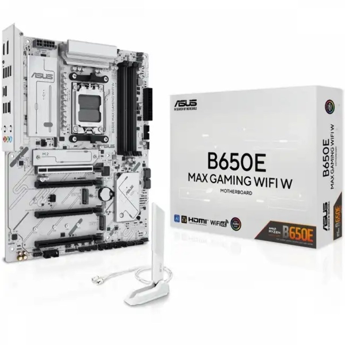 Материнская плата ASUS B650E MAX GAMING WIFI W, AM5, AMD B650E, 4xDDR5, 4xSATA, 3xM.2, 1xPCIe 5.0 x16, 1xPCIe 4.0 x4, 2xPCIe x1, DisplayPort, HDMI, 1x2.5Gb LAN, USB Type-C, 3x3.5 мм, 7.1, ATX