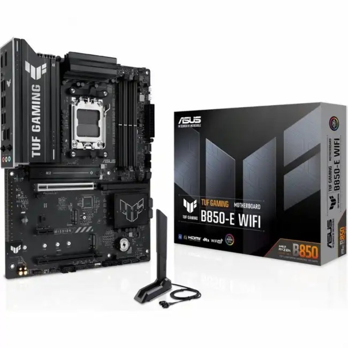 Материнская плата ASUS TUF Gaming B850-E WiFi, AM5, AMD B850, 4xDDR5, 4xSATA, 3xM.2, 1xPCIe 5.0 x16, 1xPCIe 4.0 x16, 1xPCIe x1, DisplayPort, HDMI, 1x2.5Gb LAN, USB Type-C, 3x3.5 мм, 7.1, ATX