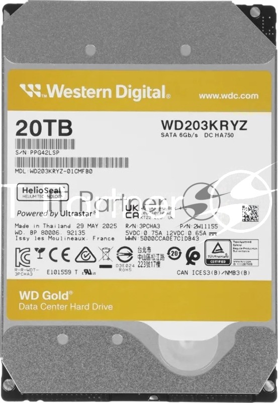 Жесткий диск HDD WD Gold 20Tb 7200rpm SATA 512Mb 3.5"