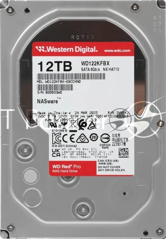 Жесткий диск WD SATA-III 12Tb WD122KFBX NAS Red Pro (7200rpm) 512Mb 3.5"