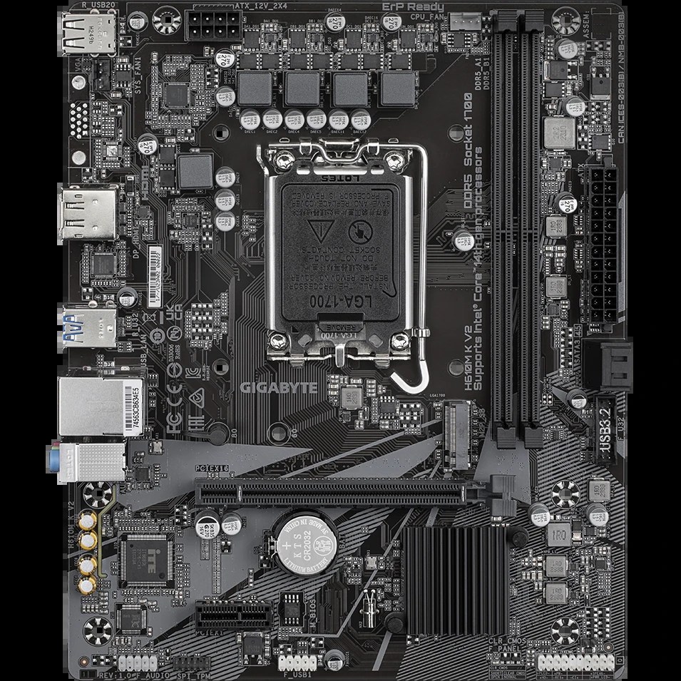Материнская плата Gigabyte H610M K V2, LGA1700, Intel H610, 2xDDR5, 2xSATA, 1xM.2, 1xPCIe 4.0 x16, 1xPCIe 3.0 x1, 1xDP, 1xHDMI, 1x1Gb LAN, 2xUSB-A 5Gbps, 4xUSB-A 2.0, 3x3.5 мм, 7.1, mATX