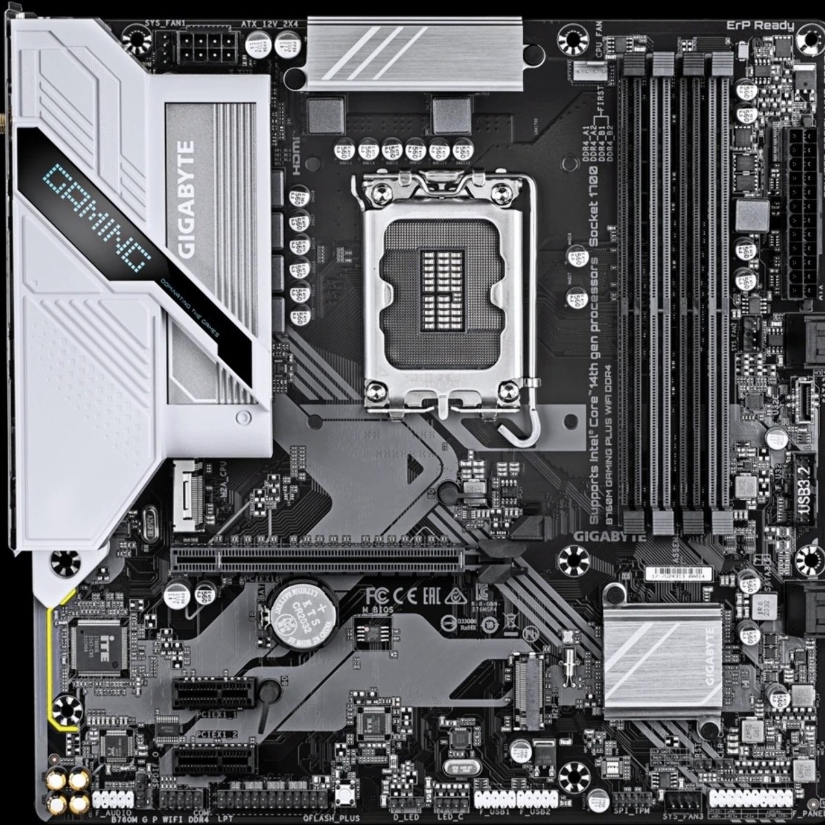 Материнская плата Gigabyte B760M GAMING PLUS WIFI DDR4, LGA1700, Intel B760, 4xDDR4, 4xSATA, 2xM.2, 1xPCIe 4.0 x16, 2xPCIe 3.0 x1, 1xDP, 1xHDMI, 1x1Gb LAN, Wi-Fi 6, Bluetooth 5.3, 3xUSB-A 5Gbps, 6xUSB-A 2.0, 1xUSB-C 5Gbps, 3x3.5 мм, 7.1, mATX