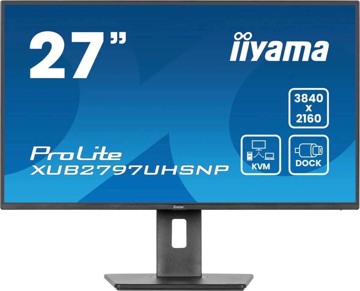 Монитор 27" Iiyama ProLite XUB2797UHSNP-B1 IPS 3840x2160, 60 Гц, 4 мс, 16:9, 350 кд/м², HDMI 2.0, DP 1.2, 3.5 Jack, USB-C (96 Вт), USB Hub (3x USB 3.0), Ethernet, динамики (2x2 Вт), черный