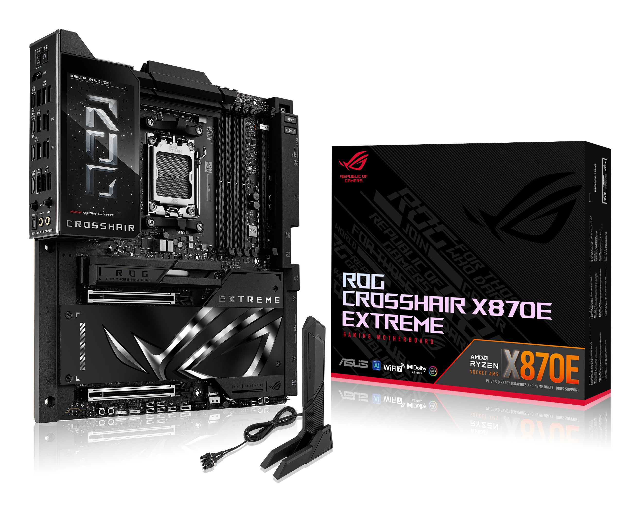 Материнская плата ASUS ROG CROSSHAIR X870E EXTREME, AM5, AMD X870E, 4xDDR5, 4xSATA, 5xM.2, 1xPCIe 5.0 x16, HDMI, 2x10Gb LAN, USB Type-C, Wi-Fi 7, Bluetooth, 2x3.5 мм, 7.1, E-ATX