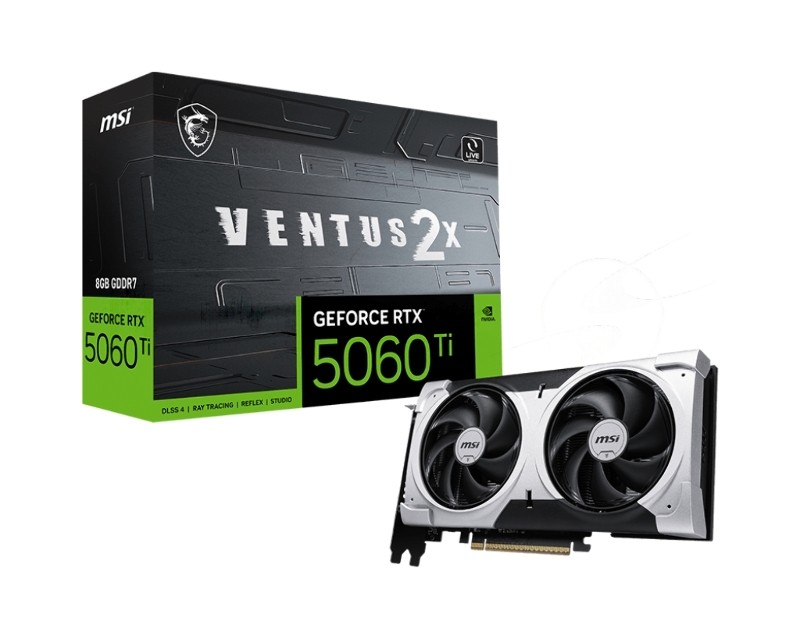 Видеокарта MSI RTX 5060 TI 8G VENTUS 2X PLUS, NVIDIA RTX 5060 Ti, 8 ГБ GDDR7, 128 бит, PCI-e 5.0, 1xHDMI, 3xDP, 2587 МГц