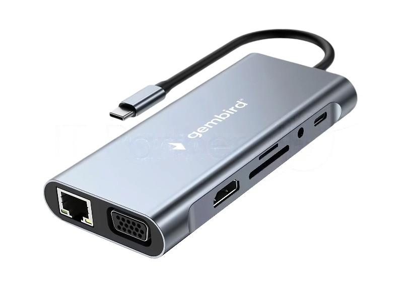 Док-станция Gembird UHB-D4, USB Type-C PD87W, USB, Jack 3.5, SD/TF, HDMI, RJ45, VGA, USB