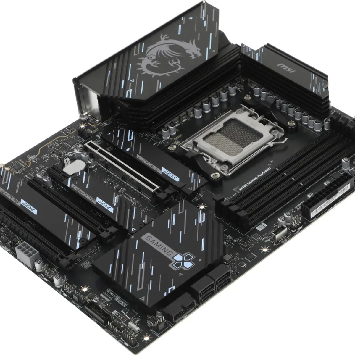 Материнская плата MSI X870E GAMING PLUS WIFI, AM5, AMD X870E, 4xDDR5, 4xSATA, 3xM.2, 1xPCIe 5.0 x16, 1xPCIe 4.0 x4, 2xPCIe 3.0 x1, 1xHDMI, 1xUSB Type-C, 1x5Gb LAN, Wi-Fi 7, Bluetooth 5.4, 2xUSB-C 20Gbps, 1xUSB-C 40Gbps, 2xUSB-A 5Gbps, 2xUSB-A 10Gbps, 4xUSB-A 2.0, 3x3.5 мм, 7.1, ATX