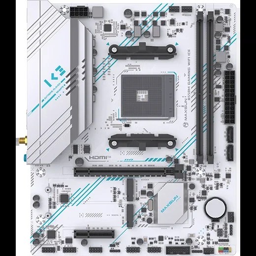 Материнская плата MAXSUN MS-B550M GAMING WIFI ICE, AM4, AMD B550, 2xDDR4, 2xSATA, 2xM.2, 1xPCIe 4.0 x16, 1xPCIe 3.0 x4, 1xHDMI, 1xDP, 1x1Gb LAN, Wi-Fi 5, Bluetooth 4.2, 2xUSB-A 5Gbps, 4xUSB-A 2.0, 3x3.5 мм, 5.1, mATX
