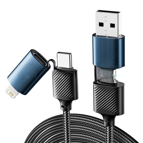 Кабель Rexant 4в1 USB-A, Type-C, Type-C, Lightning 65Вт, 1м, в черной нейлоновой оплетке