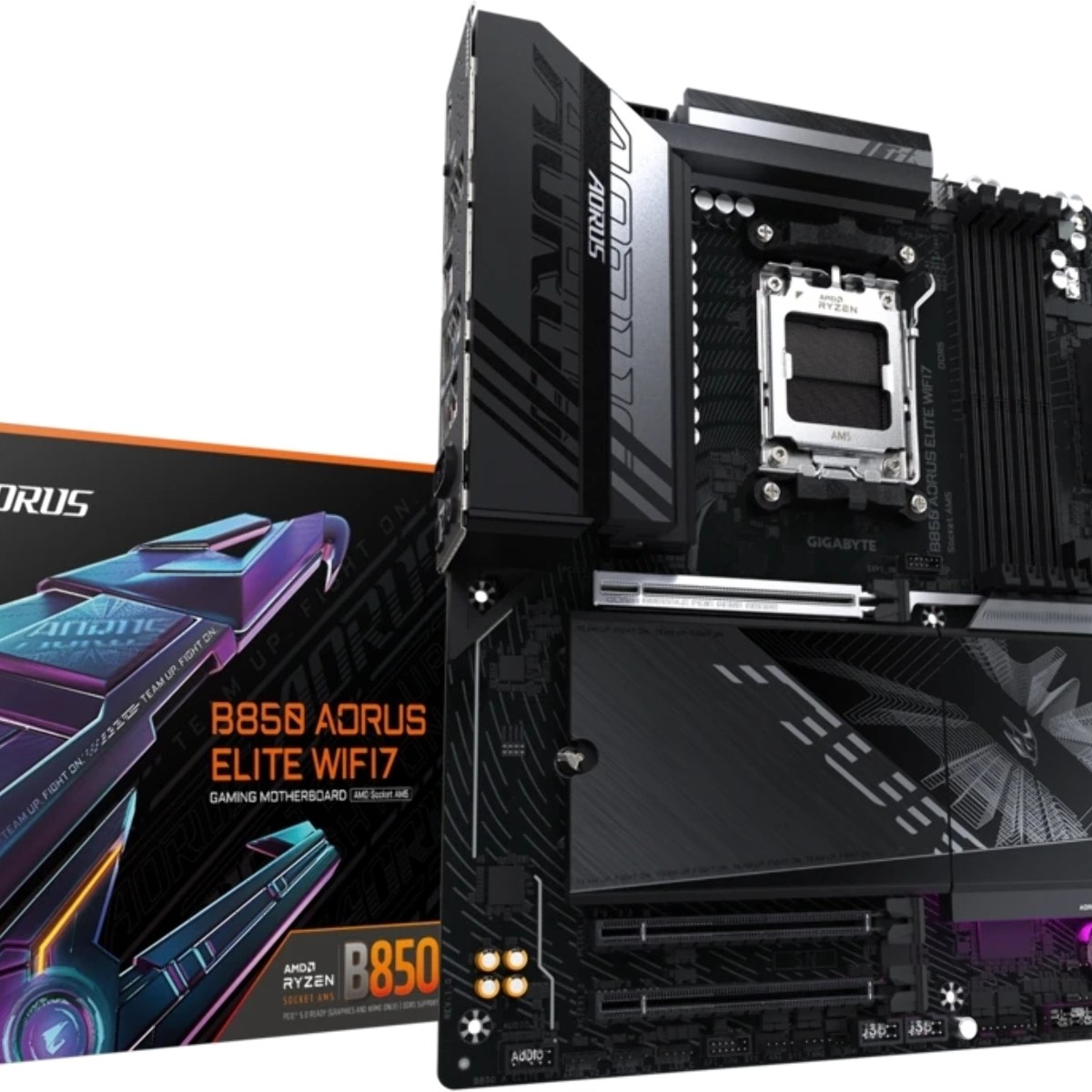 Материнская плата Gigabyte B850 AORUS ELITE WIFI7 rev. 1.1, AM5, AMD B850, 4xDDR5, 4xSATA, 3xM.2, 1xPCIe 5.0 x16, 2xPCIe 3.0 x16, 1xDP, 1x2.5Gb LAN, Wi-Fi 7, Bluetooth 5.4, 1xUSB-C 10Gbps, 2xUSB-A 10Gbps, 5xUSB-A 5Gbps, 4xUSB-A 2.0, 3x3.5 мм + S/PDIF оптический, 7.1, ATX