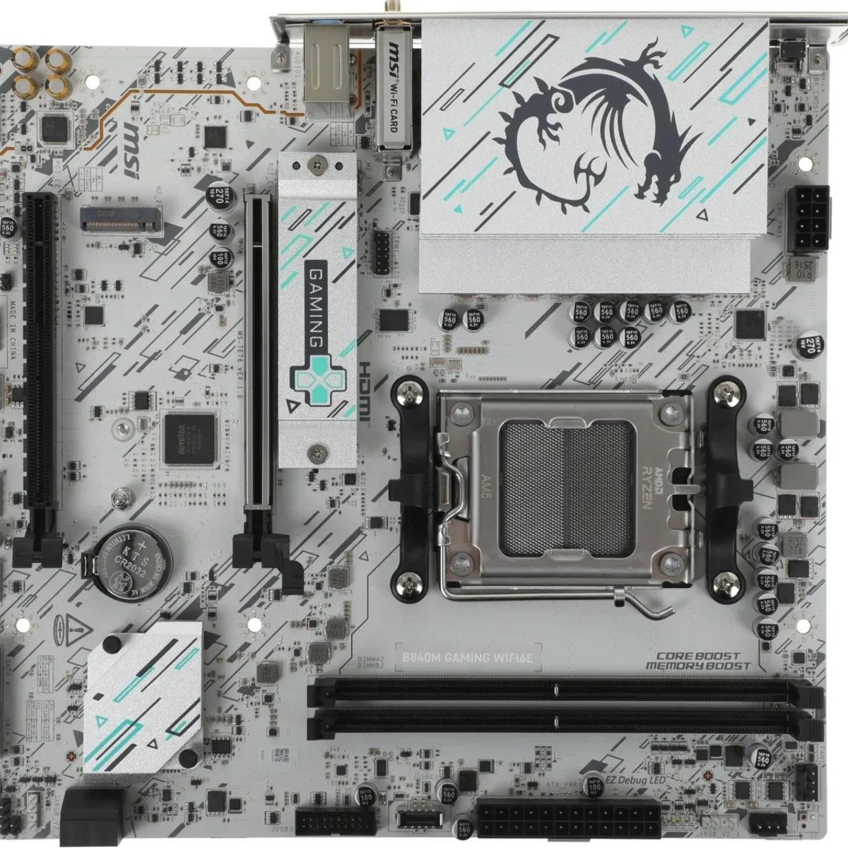 Материнская плата MSI B840M GAMING WIFI6E, AM5, AMD B840, 2xDDR5, 4xSATA, 2xM.2, 1xPCIe 4.0 x16, 1xPCIe 3.0 x4, 1xDP, 1xHDMI, 1x2.5Gb LAN, Wi-Fi 6E, Bluetooth 5.3, 4xUSB-A 5Gbps, 2xUSB-A 2.0, 2x3.5 мм, 7.1, mATX