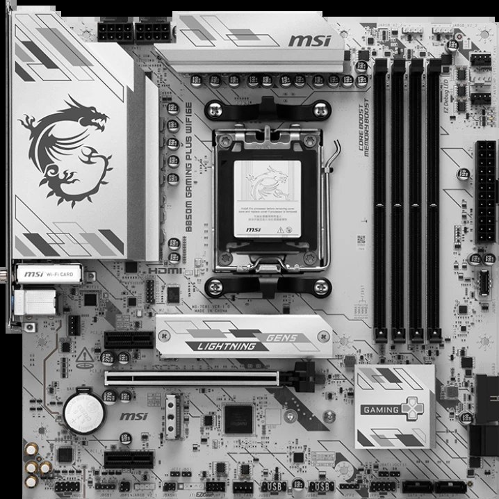 Материнская плата MSI B850M GAMING PLUS WIFI6E, AM5, AMD B850, 4xDDR5, 4xSATA, 2xM.2, 1xPCIe 4.0 x16, 2xPCIe x1, 1xDP, 1xHDMI, 1x2.5Gb LAN, Wi-Fi 6E, Bluetooth 5.3, 4xUSB-A 5Gbps, 3xUSB-A 10Gbps, 1xUSB-C 10Gbps, 3x3.5 мм, 7.1, mATX