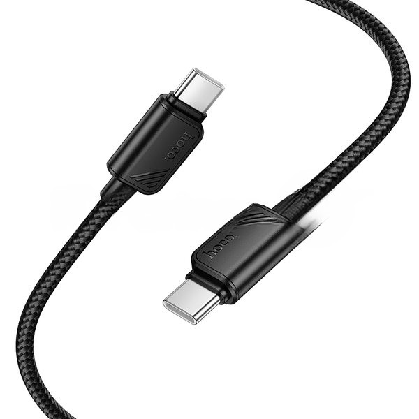 Кабель USB2.0 Hoco Type-C/Type-C, 3А, 60Вт, нейлоновая оплетка, X113, 1м, черный, коробка