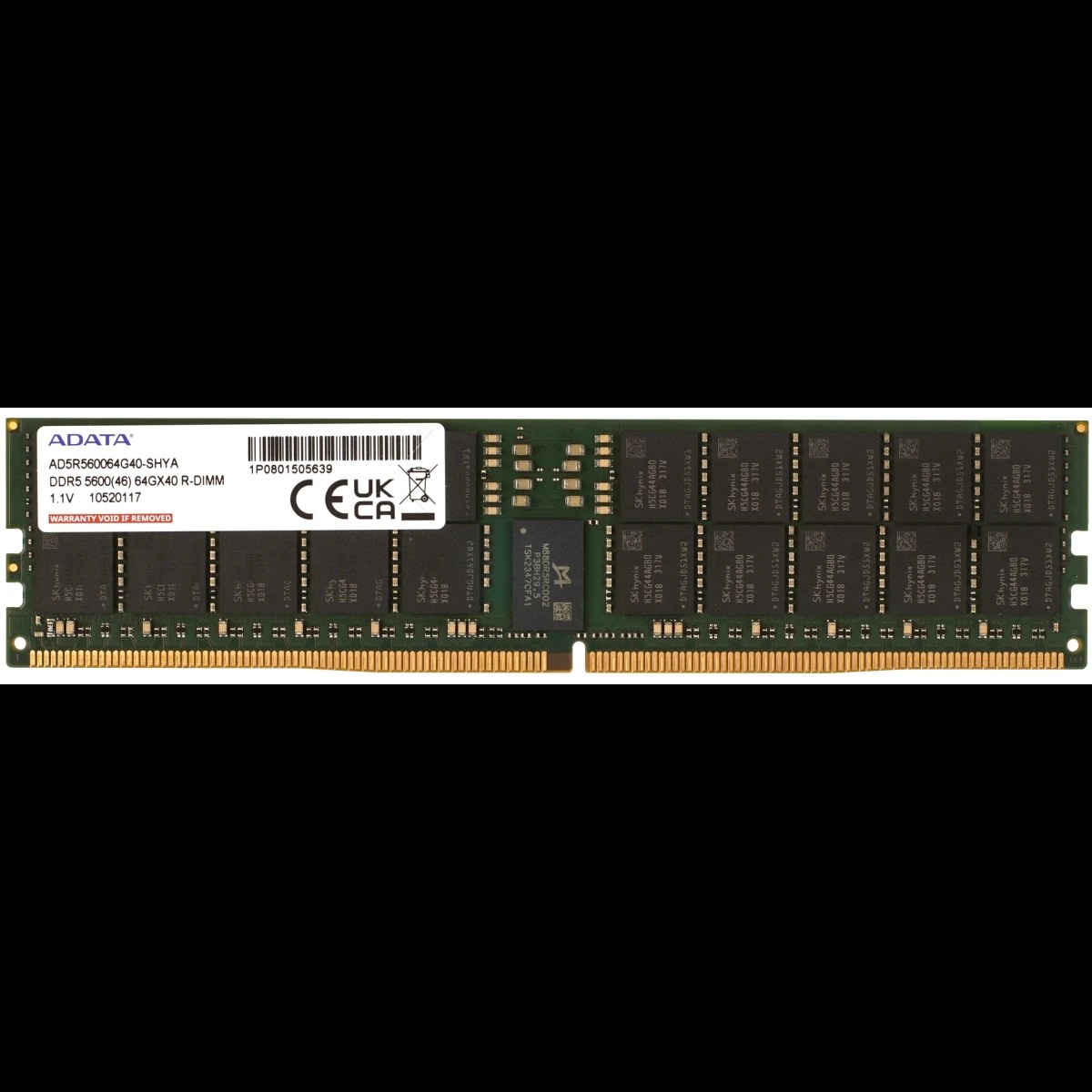 Оперативная память ADATA AD5R560064G40-SHYA, DDR5, 64Gb (1x64 Gb), 5600 MHz, CL46, RDIMM