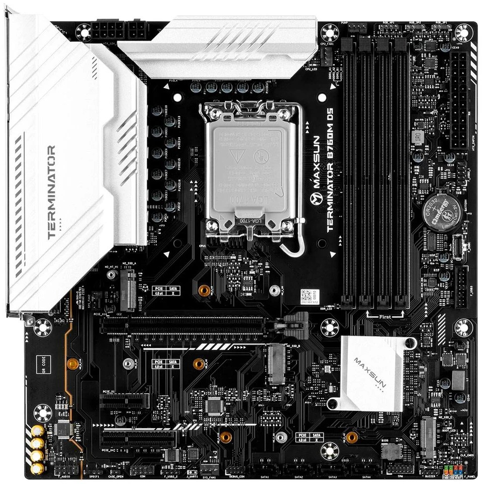 Материнская плата MAXSUN Terminator B860M WIFI, LGA 1851, Intel B860, 4xDDR5, 4xSATA, 3xM.2, 1xPCIe 5.0 x16, DisplayPort, HDMI, USB Type-C, 1x2.5Gb LAN, Wi-Fi 6, Bluetooth, 3x3.5 мм, 5.1, microATX