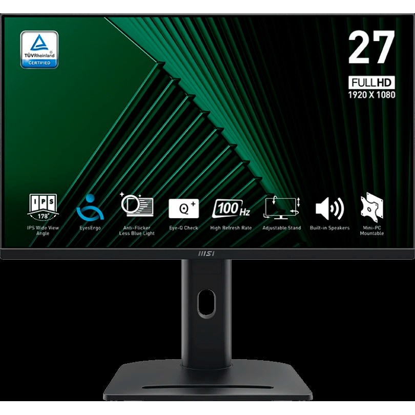 Монитор 27" MSI Pro MP275PG IPS 1920x1080, 100 Гц, 4 мс, 16:9, 300 кд/м², HDMI 1.4b, DP 1.2a, VGA, 3.5 мм, (2x2 Вт), Tilt, Swivel, Height, Pivot, черный