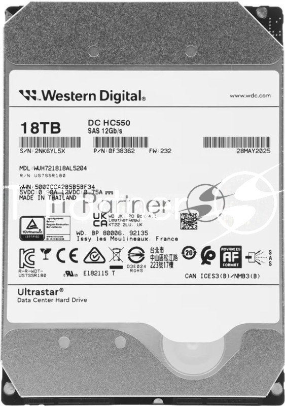Жесткий диск HDD WD Ultrastar DC HC550 18Tb 7200rpm SAS 512Mb 3.5"