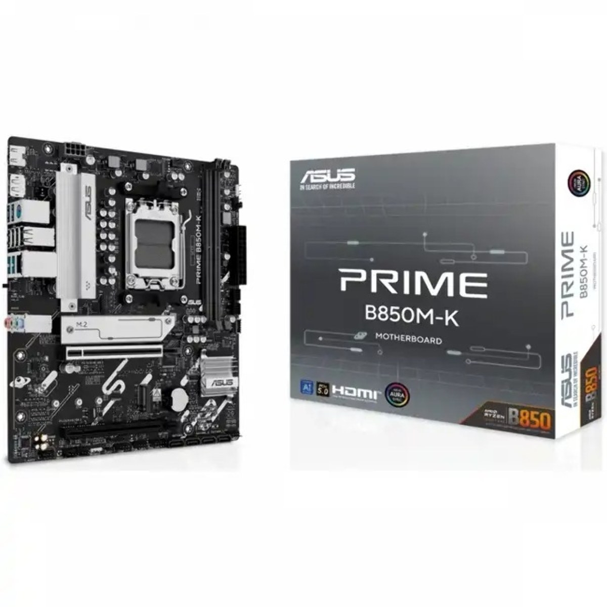 Материнская плата ASUS PRIME B850M-K, AM5, AMD B850, 2xDDR5, 4xSATA, 2xM.2, 1xPCIe 5.0 x16, 1xPCIe 4.0 x8, DisplayPort, HDMI, 1x2.5Gb LAN, 8xUSB, 3x3.5 мм, 7.1, microATX
