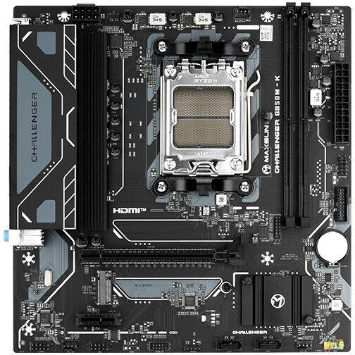 Материнская плата Maxsun Challenger B850M-K, AM5, AMD B850, 2xDDR5, 2xSATA, 1xM.2, 1xPCIe 5.0 x16, 1xPCIe 3.0 x1, 1xHDMI, 1x1Gb LAN, 4xUSB-A 5Gbps, 2xUSB-A 2.0, 2x3.5 мм, 5.1, mATX