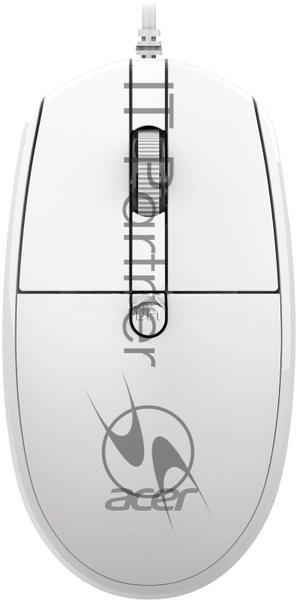 Мышь проводная Acer OMW401 белый, 2000 dpi, USB, кнопки - 4