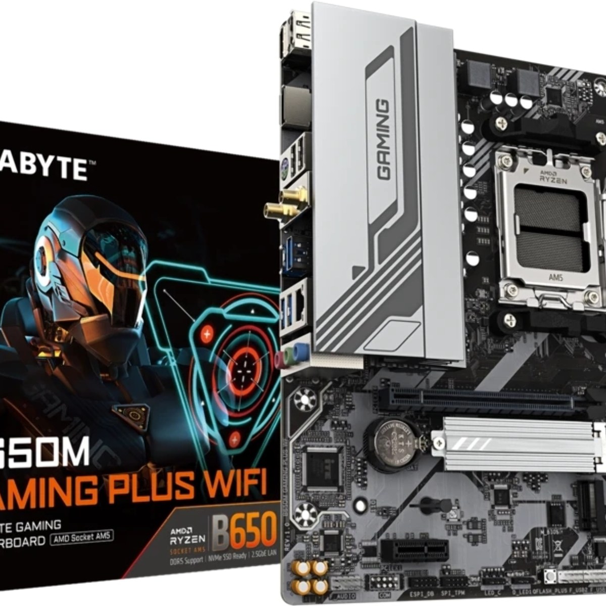 Материнская плата Gigabyte B650M GAMING PLUS WIFI, AM5, AMD B650, 4xDDR5, 4xSATA, 2xM.2, 1xPCIe 4.0 x16, 1xPCIe x1, 1xHDMI, 2xDP, 1x2.5Gb LAN, Wi-Fi 6E, Bluetooth 5.3, 1xUSB-C 5Gbps, 3xUSB-A 5Gbps, 2xUSB-A 2.0, 1xPS/2, 3x3.5 мм, 7.1, mATX