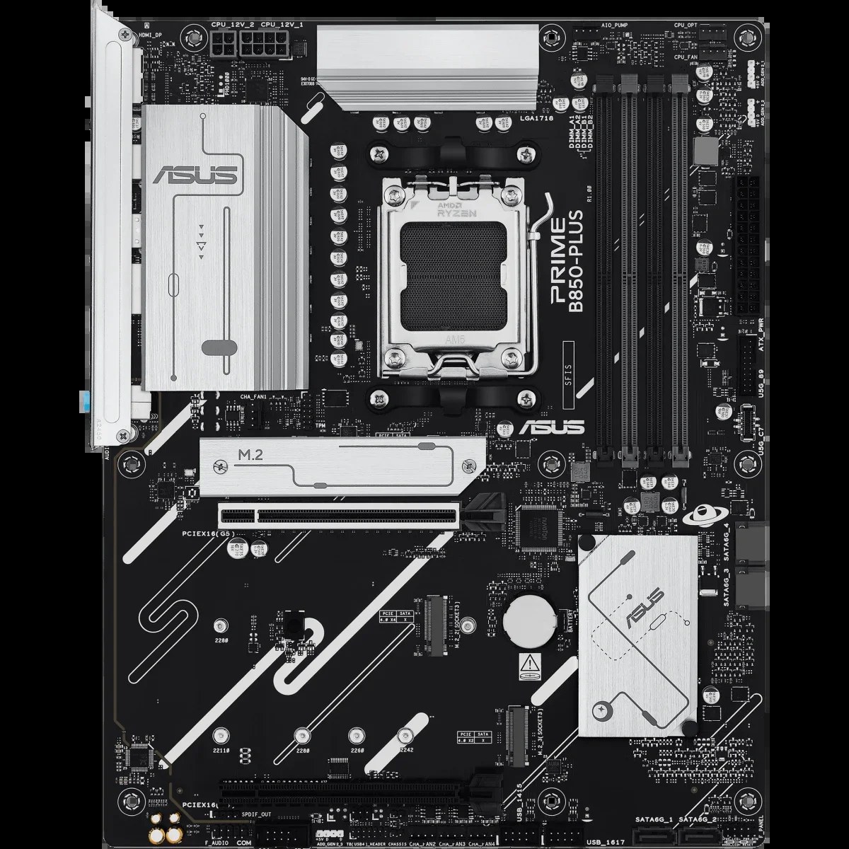 Материнская плата ASUS PRIME B850-PLUS-CSM, AM5, AMD B850, 4xDDR5, 4xSATA, 3xM.2, 1xPCIe 5.0 x16, 1xPCIe 4.0 x4, 1xDP, 1xHDMI, 1x2.5Gb LAN, 1xUSB-C 10Gbps, 3xUSB-A 10Gbps, 2xUSB-A 5Gbps, 2xUSB-A 2.0, 3x3.5 мм, 7.1, ATX