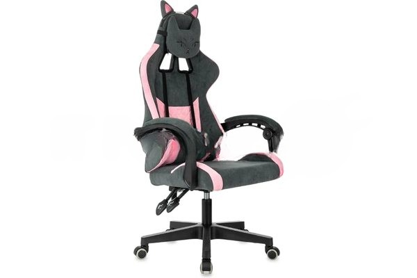 Кресло игровое Knight Kitty Fabric серый/розовый крестов. пластик