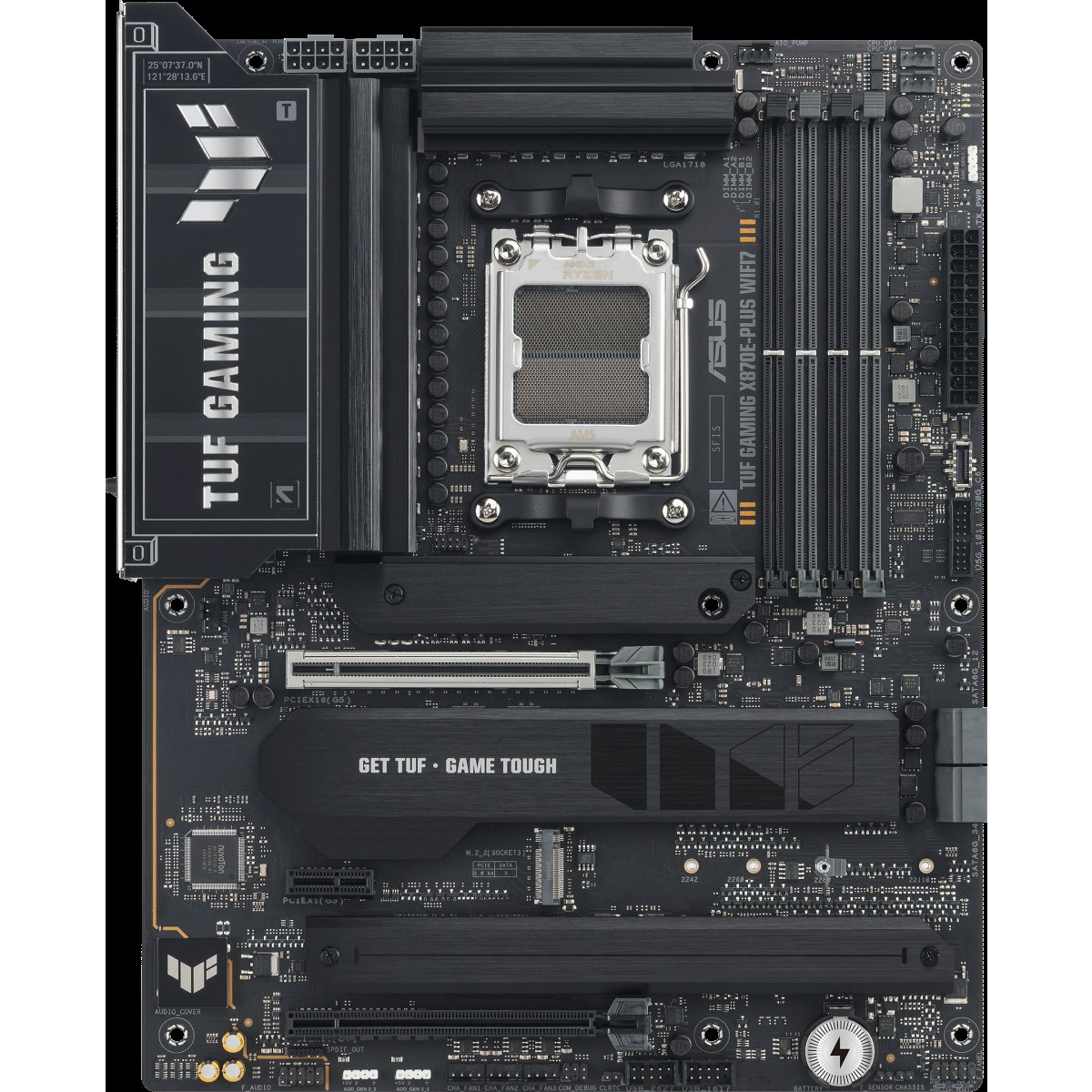 Материнская плата ASUS TUF GAMING X870E-PLUS WIFI7, AM5, AMD X870E, 4xDDR5, 4xSATA, 4xM.2, 1xPCIe 5.0 x16, 1xPCIe 4.0 x4, 1xPCIe 3.0 x1, 1xHDMI, 1x2.5Gb LAN, Wi-Fi 7, Bluetooth 5.4, 2xUSB-C 40Gbps, 3xUSB-A 10Gbps, 4xUSB-A 5Gbps, 4xUSB-A 2.0, 3x3.5 мм, 7.1, ATX