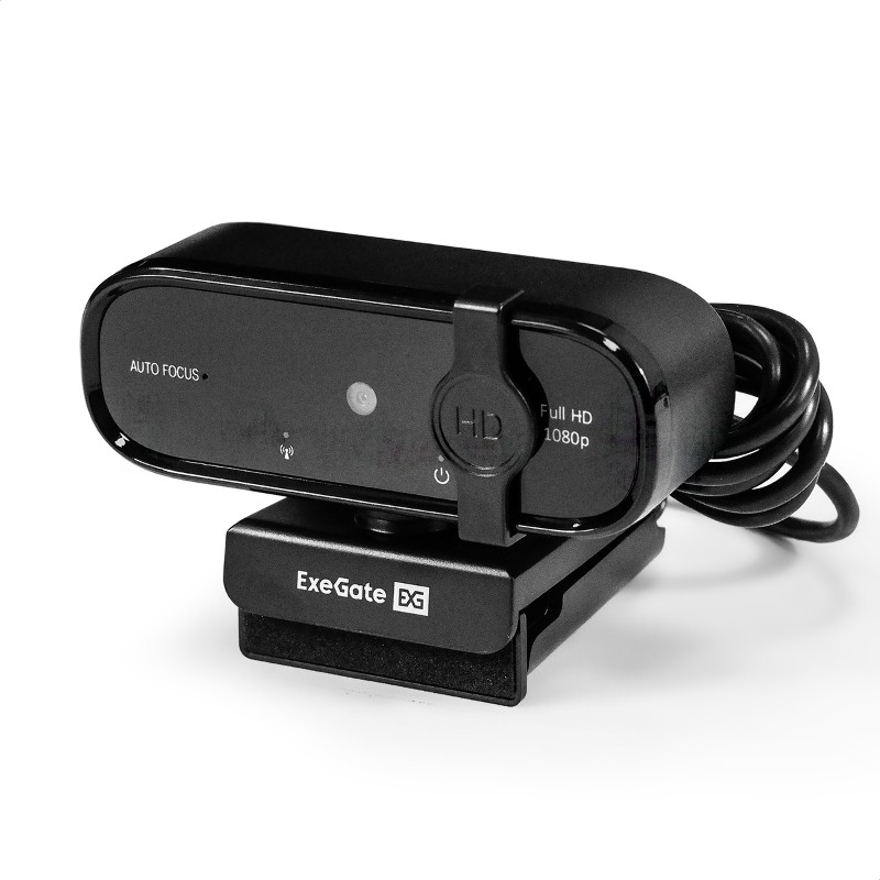 Веб-камера ExeGate BlackView C720 Full HD AF 1920x1080, 30 кадр/с, USB, микрофон (шумоподавление), автофокус, шторка приватности, крепление на мониторе