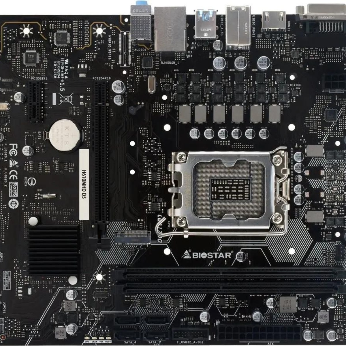 Материнская плата Biostar H610MHD D5, LGA1700, Intel H610, 2xDDR5, 4xSATA, 1xM.2, 1xPCIe 4.0 x16, 1xPCIe 3.0 x1, 1xDP, 1xHDMI, 1x1Gb LAN, 2xUSB-A 5Gbps, 4xUSB-A 2.0, 2x3.5 мм, 7.1, mATX
